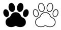 Paw dog footprint icon set, paw print icons in two style, cute animal track