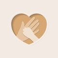 Paw of dog and hand in heart shaped paper art Royalty Free Stock Photo