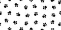 Paw dog seamless pattern. Pet paw on white background. Footprint of dog, cat, panda. Animal seamless texture. Cute wallpaper.