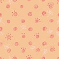 Paw finger dot doddle symmetry dandelion pastel curtain door seamless pattern