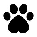 Paw footprint with heart, love paw print icon, cute animal track - vector