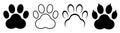 Paw footprint icon set, paw print icons in different style, cute animal track