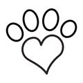 Paw with Heart Icon. Concept for Healthcare Medicine and Pet Care. Outline and Black Domestic Animal. Pets Symbol, Icon and Badge