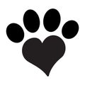 Paw with Heart Icon. Concept for Healthcare Medicine and Pet Care. Outline and Black Domestic Animal. Pets Symbol, Icon and Badge