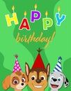 Paw patrol birthday card green Royalty Free Stock Photo