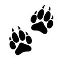 Paw print animal dog or cat clawed, silhouette footprints of an animal, flat icon, logo, black traces isolated on white background