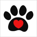 Paw print animal with red heart sign icon Royalty Free Stock Photo