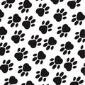 Paw print background. Footprint. Seamless background with footprint of dog, animal. Vector illustration