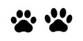 Paw print dog and cat. Black footprint of pet isolated on white background. Pets paws shape. Animal pawprint dogs, cats. Cute silh