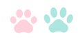 Paw print dog and cat. Black footprint of pet. Pets paws shape. Animal pawprint dogs, cats. Cute silhouette paw for design prints