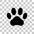 Paw print. Dog or cat vector, icon. Foot puppy isolated on transparent background. Footprint pet. Black silhouette paw. Cute shape