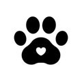 Paw print. Dog or cat vector, icon. Footprint pet. Foot puppy isolated on white background. Black silhouette paw. Cute shape paw p Royalty Free Stock Photo