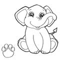 Paw print with elephant Coloring Page vector
