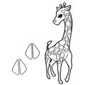 Paw print with giraffe Coloring Pages vector