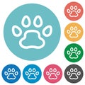 Paw print outline flat round icons Royalty Free Stock Photo