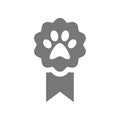 Paw print pets ribbon medal or badge vector icon