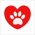 Paw print on red heart animal care concept icon Royalty Free Stock Photo