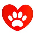 Paw print on red heart icon logo symbol. Royalty Free Stock Photo
