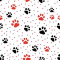 Paw print seamless. Traces of Cat Textile Pattern. Cat footprint seamless pattern. Vector seamless Royalty Free Stock Photo