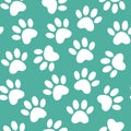 Paw print seamless. Vector illustration animal paw track pattern. backdrop with silhouettes of cat or dog footprint Royalty Free Stock Photo