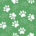 Paw print seamless. Vector illustration animal paw track pattern. backdrop with silhouettes of cat or dog footprint Royalty Free Stock Photo