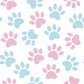 Paw print seamless. Vector illustration animal paw track pattern. backdrop with silhouettes of cat or dog footprint Royalty Free Stock Photo