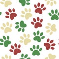 Paw print seamless. Vector illustration animal paw track pattern. backdrop with silhouettes of cat or dog footprint Royalty Free Stock Photo