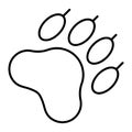 Paw print thin line icon. Animal trail vector illustration isolated on white. Animal footprint outline style design