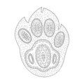 Paw print vector illustration. Shape of dog foot Zen Tangle.