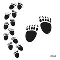 Paw prints, animal tracks, bear footprints pattern. Icon and track of footprints. Black silhouette.