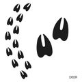 Paw prints, animal tracks, deer footprints pattern. Icon and track of footprints. Black silhouette