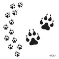 Paw prints, animal tracks, wolf footprints pattern. Icon and track of footprints. Black silhouette