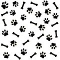 Paw prints and bone vector illustration pattern