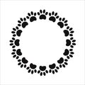 Black paw prints animals pets round frame border. Royalty Free Stock Photo