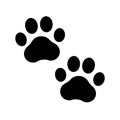 Paw prints. Dog or cat vector, icon. Footprint pet. Foot puppy isolated on white background. Black silhouette paw. Cute shape paw