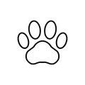Paw prints. Dog or cat vector, icon. Footprint pet. Foot puppy isolated on white background. Black silhouette paw. Cute shape paw Royalty Free Stock Photo