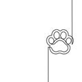 Paw prints. Hand drawn background footprint pet, dog or cat. continuous line. Drawing single outline. Foot puppy. Black silhouette