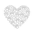 Paw Prints Heart Vector Simple Illustration In Thin Line Style
