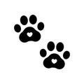 Paw prints. Icon dog puppy and cat. Footprint pet. Foot puppy isolated on white background. Black silhouette paw. Cute shape paw p