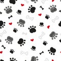 Paw Prints With Red Heart And Bone Seamless Textile Design Pattern