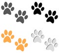 Paw prints set on white background