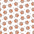 Paw seamless pattern. Repeating paws background. Cartoon puppy texture. Repeated cute backdrop for design prints. Repeat dog or ca