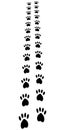 Paw Trail, paw prints animal cat dog footprints, vector away path perspective Royalty Free Stock Photo