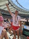 Pawel Wojciechowski, Polish pole vault athlete taking selfies at the stadium Royalty Free Stock Photo