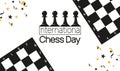 Pawn Pieces in Chess Board against white. International Chess Day vector banner template. Royalty Free Stock Photo