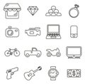 Pawn Shop or Second Hand or Thrift Store Icons Thin Line Vector Illustration Set