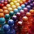 Pawns in rainbow color on the chessboard. Unity in diversity. Generative AI