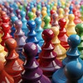 Pawns in rainbow color on the chessboard. Unity in diversity. Generative AI