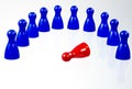 Pawns in a semicircle around the fallen leader