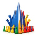 Pawns stand in a single line. Unusual 3D chess pieces on white background Royalty Free Stock Photo